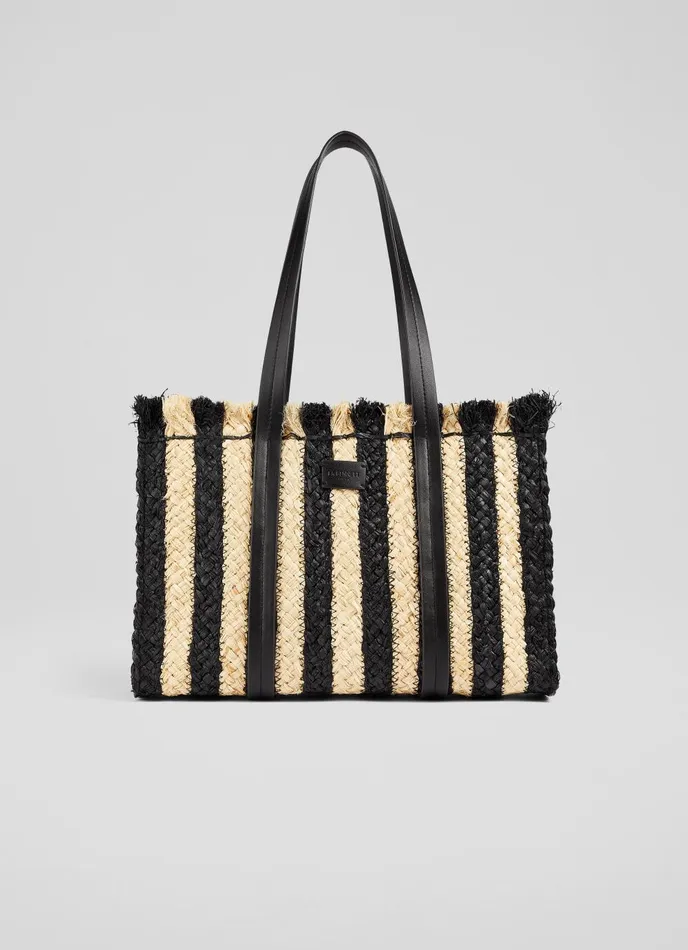Tote Bags Women LKBennett Nala Black And Natural Striped Raffia Tote Bag