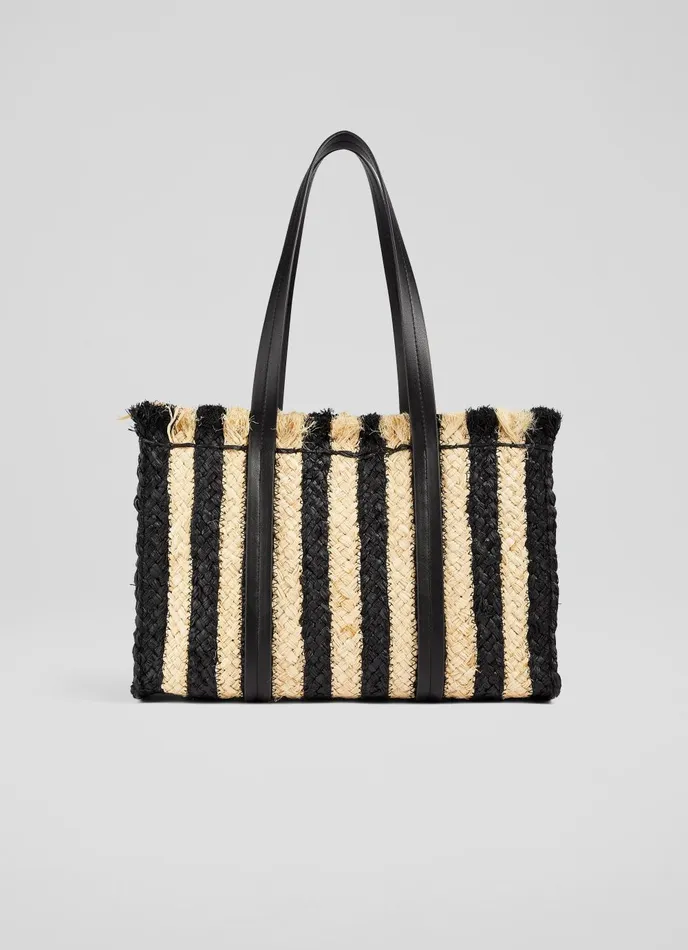Tote Bags Women LKBennett Nala Black And Natural Striped Raffia Tote Bag Tote Bags Women LKBennett Nala Black And Natural Striped Raffia Tote Bag