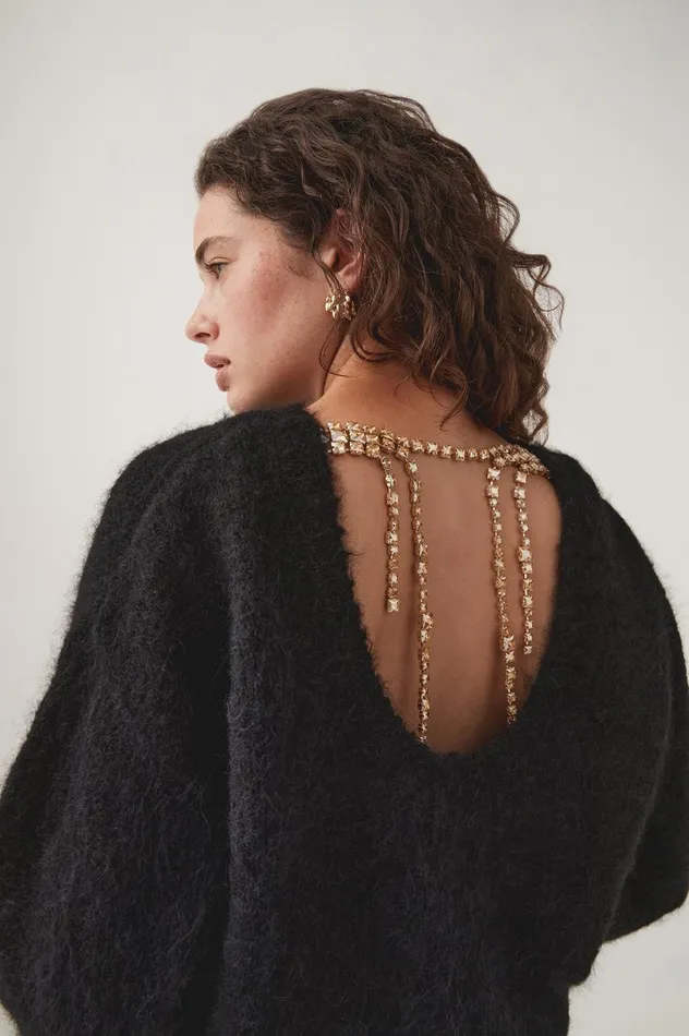 Trinity Crystal Oversized Knit Black Women Aje Knitwear and Jumpers