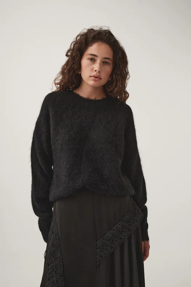 Trinity Crystal Oversized Knit Black Women Aje Knitwear and Jumpers Trinity Crystal Oversized Knit Black Women Aje Knitwear and Jumpers