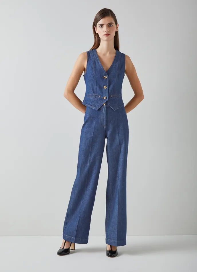 Trousers Women LKBennett Ami Organic Cotton Denim WideLeg Trousers Indigo