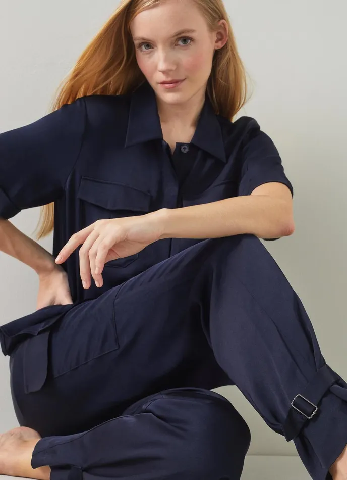 Trousers Women LKBennett Luna Navy Viscose UtilityStyle Trousers Midnight