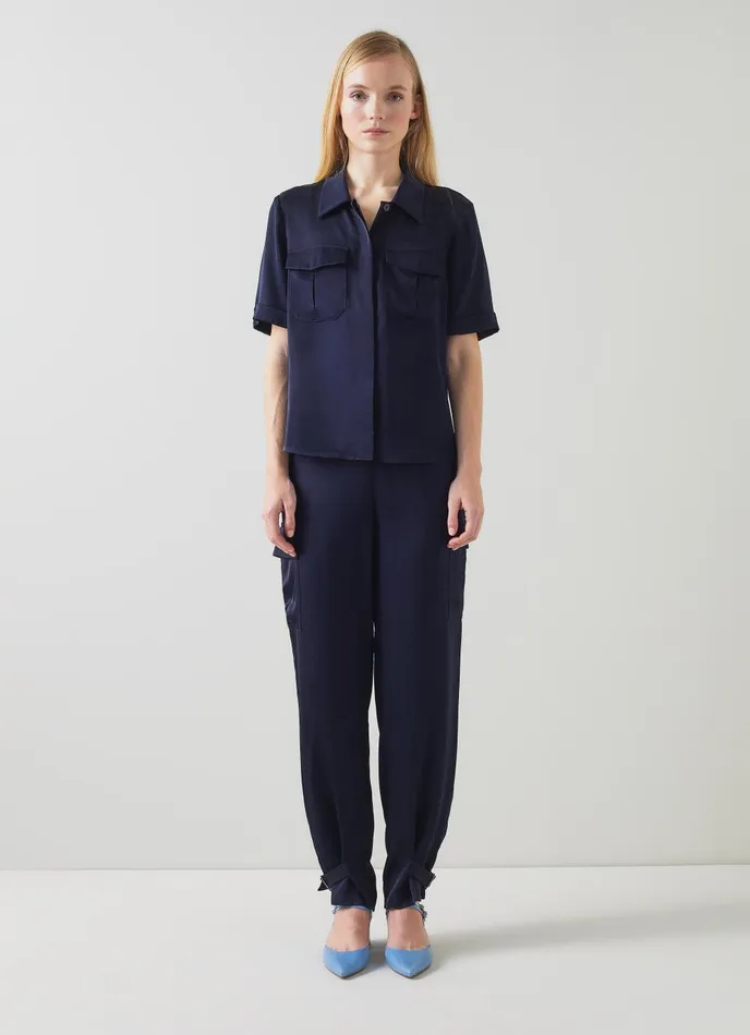 Trousers Women LKBennett Luna Navy Viscose UtilityStyle Trousers Midnight Trousers Women LKBennett Luna Navy Viscose UtilityStyle Trousers Midnight