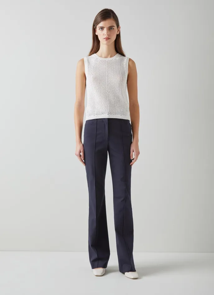 Trousers Women LKBennett Susie Navy CottonBlend Flared Trousers Navy