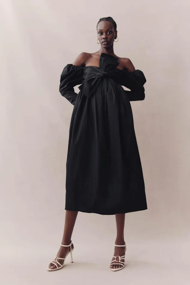 Valentina Bow Midi Dress Black Women Aje Dresses