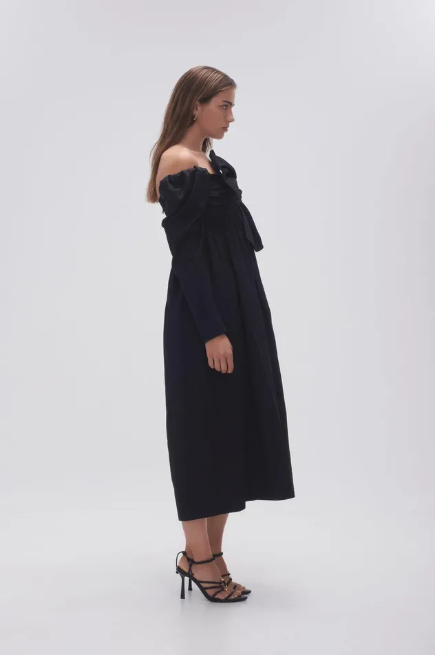 Valentina Bow Midi Dress Black Women Aje Dresses Valentina Bow Midi Dress Black Women Aje Dresses