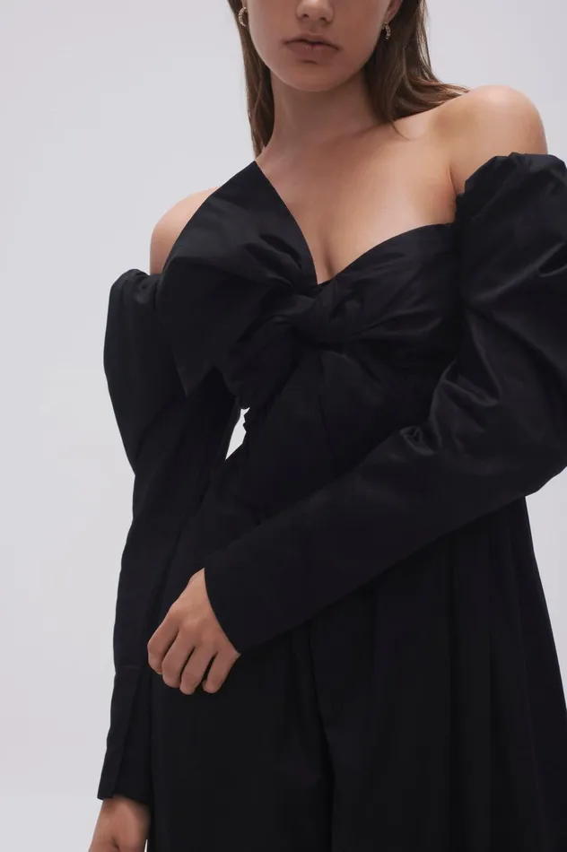 Valentina Bow Midi Dress Black Women Aje Dresses Valentina Bow Midi Dress Black Women Aje Dresses