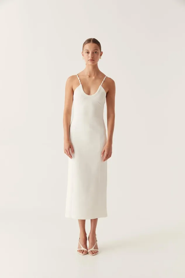 Veida Ottoman Knit Midi Dress Ivory Women Aje Dresses