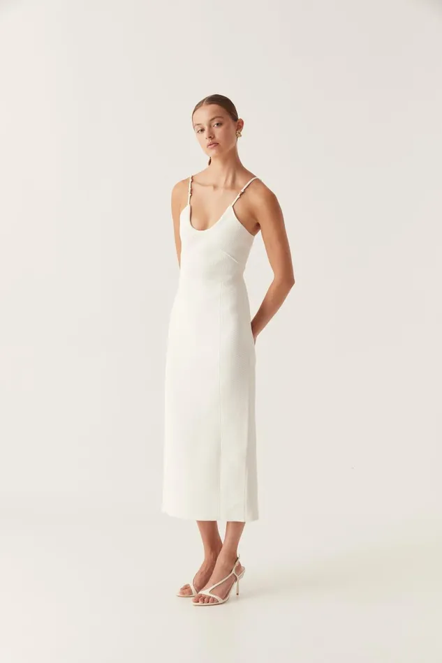 Veida Ottoman Knit Midi Dress Ivory Women Aje Dresses Veida Ottoman Knit Midi Dress Ivory Women Aje Dresses