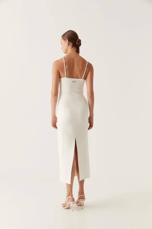 Veida Ottoman Knit Midi Dress Ivory Women Aje Dresses Veida Ottoman Knit Midi Dress Ivory Women Aje Dresses