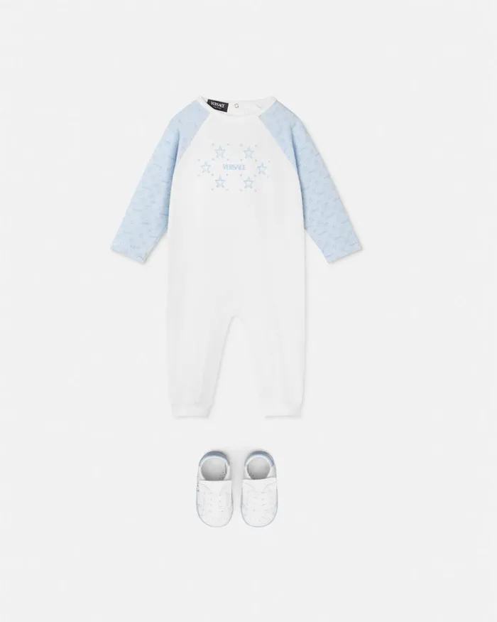 Versace Logo Baby Sleepsuit White Children Versace Clothing