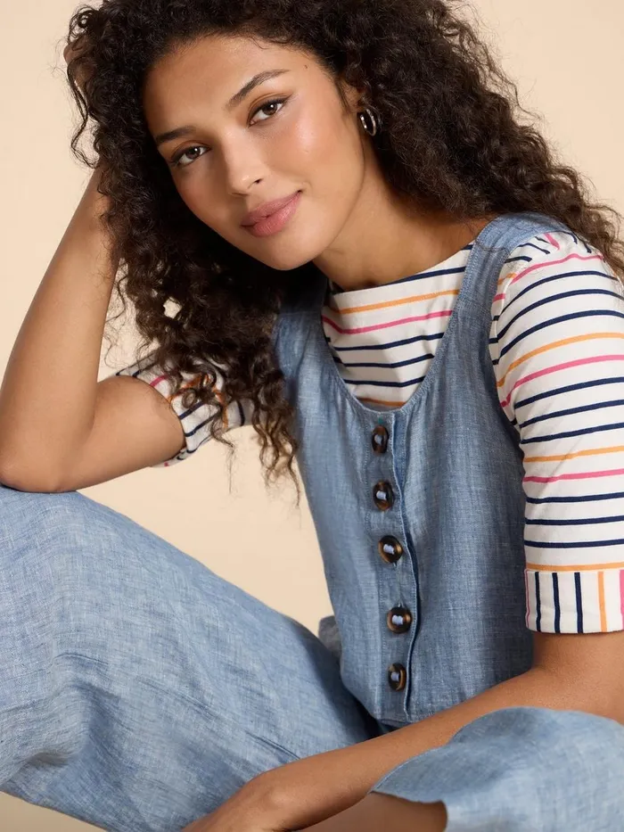 Viola Crop Linen Dungaree Chambray Blue Women White Stuff Dresses Viola Crop Linen Dungaree Chambray Blue Women White Stuff Dresses