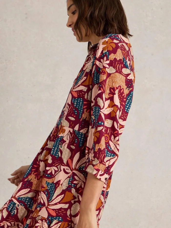 Virginia Tiered Shirt Dress Plum Purple Print Women White Stuff Dresses Virginia Tiered Shirt Dress Plum Purple Print Women White Stuff Dresses