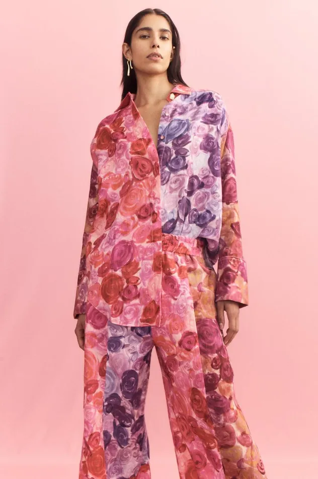 Vision Oversized Linen Shirt Kaleidoscopic Rose Women Aje Matching Sets