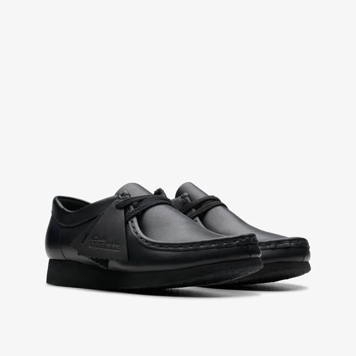 Wallabee Older Black Leather Kids Clarks Originals