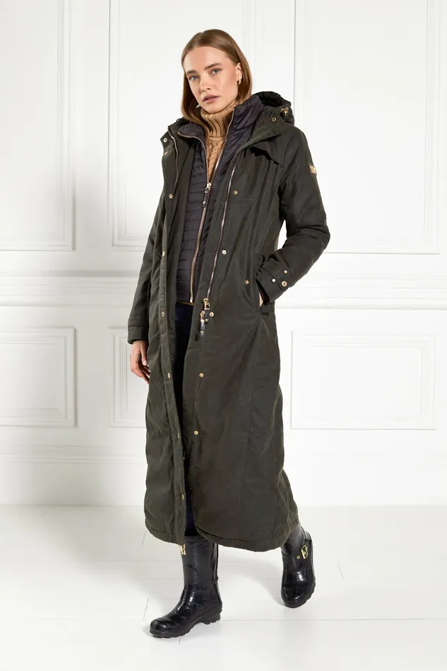 Wax Longline Field Coat Dark Olive Womens Coats and Jackets Holland Cooper