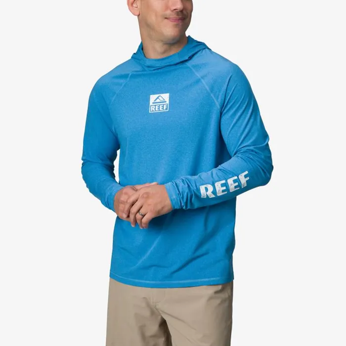 Wellie Too Long Sleeve Hooded Surf Shirt 50 UPF Brilliant Blue Men Reef Surf Shirts