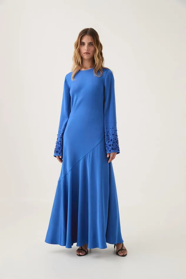 Weylyn Sequin Cuff Maxi Dress Cobalt Blue Women Aje Dresses