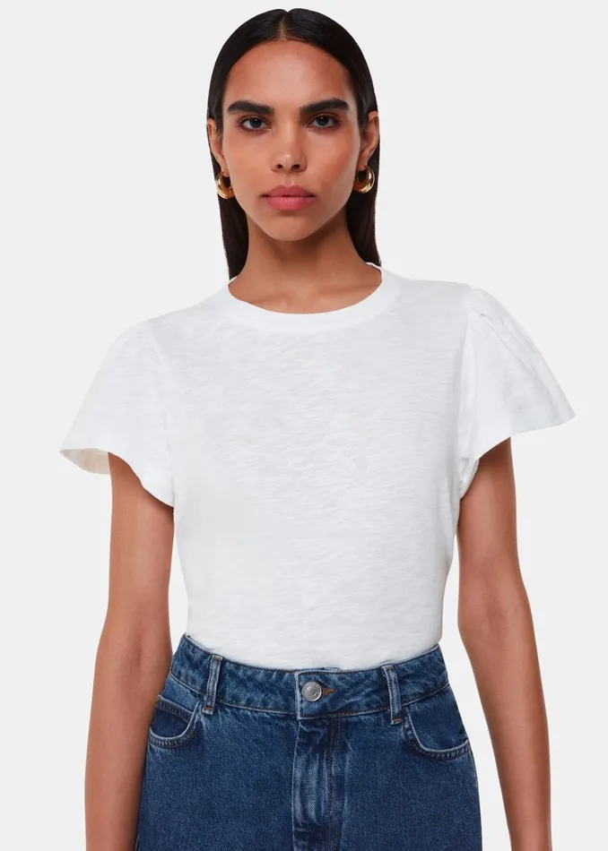 White Cotton Frill Sleeve T Shirt Women Whistles Tops