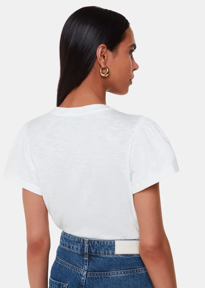 White Cotton Frill Sleeve T Shirt Women Whistles Tops