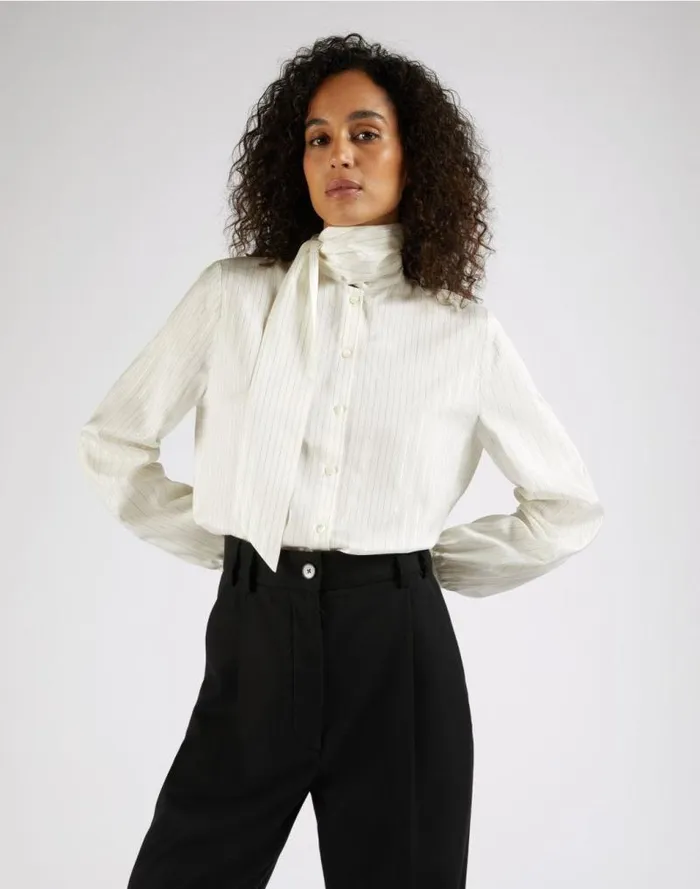 White Habotai Silk Shirt With Bow Women Lardini Shirts