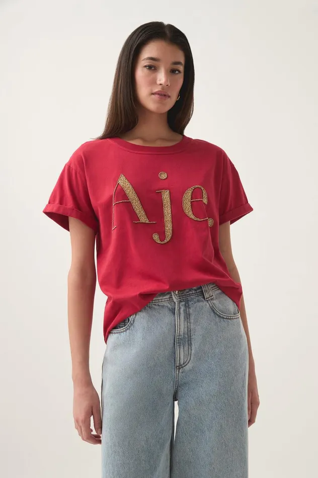 Within Embellished Logo Tee Scarlet Redgold Women Aje Tees
