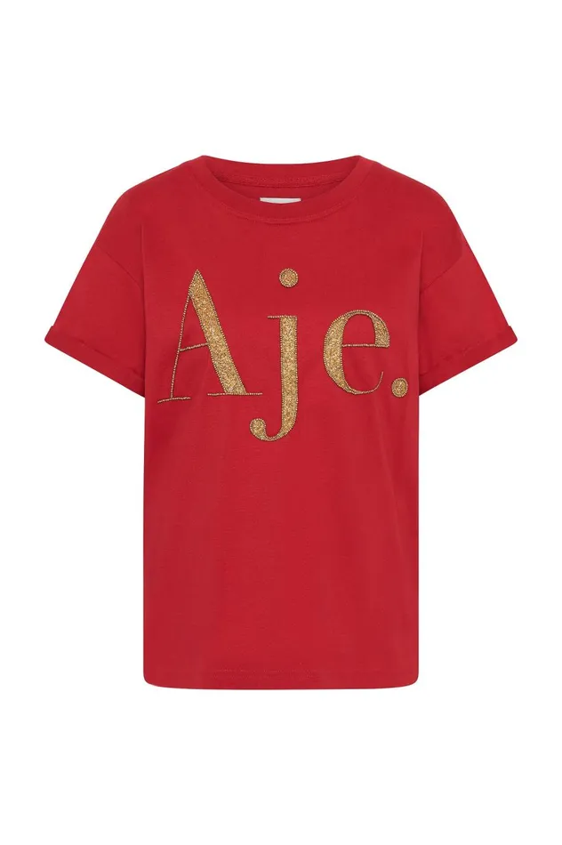 Within Embellished Logo Tee Scarlet Redgold Women Aje Tees Within Embellished Logo Tee Scarlet Redgold Women Aje Tees
