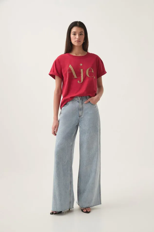 Within Embellished Logo Tee Scarlet Redgold Women Aje Tees Within Embellished Logo Tee Scarlet Redgold Women Aje Tees