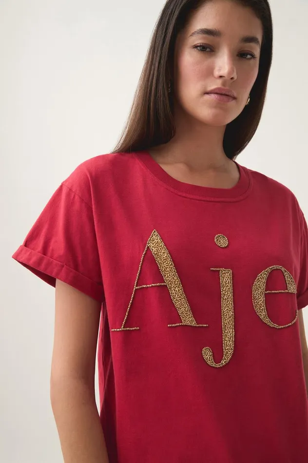 Within Embellished Logo Tee Scarlet Redgold Women Aje Tees Within Embellished Logo Tee Scarlet Redgold Women Aje Tees