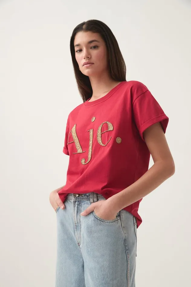 Within Embellished Logo Tee Scarlet Redgold Women Aje Tees Within Embellished Logo Tee Scarlet Redgold Women Aje Tees