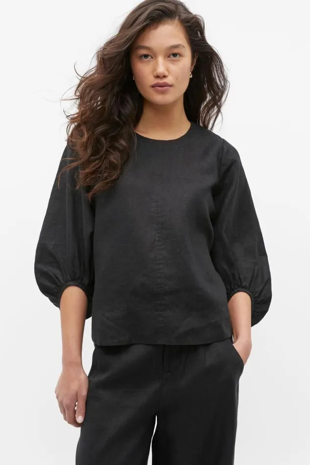 Woman Core Linen Balloon Sleeve Top Black Seed Heritage TShirts and Tops
