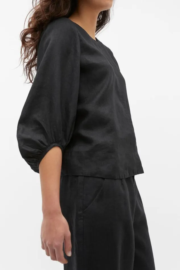 Woman Core Linen Balloon Sleeve Top Black Seed Heritage TShirts and Tops