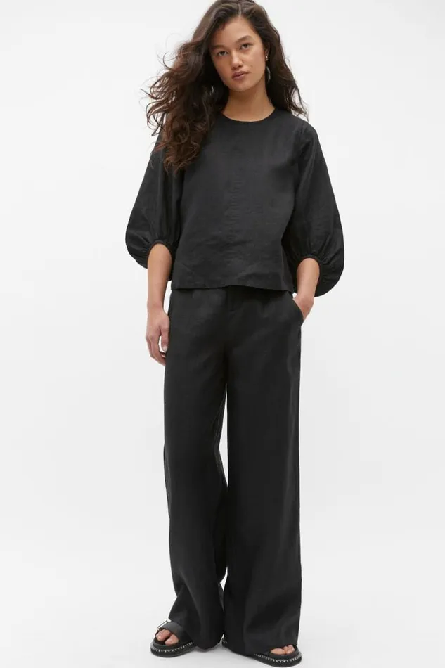 Woman Core Linen Balloon Sleeve Top Black Seed Heritage TShirts and Tops