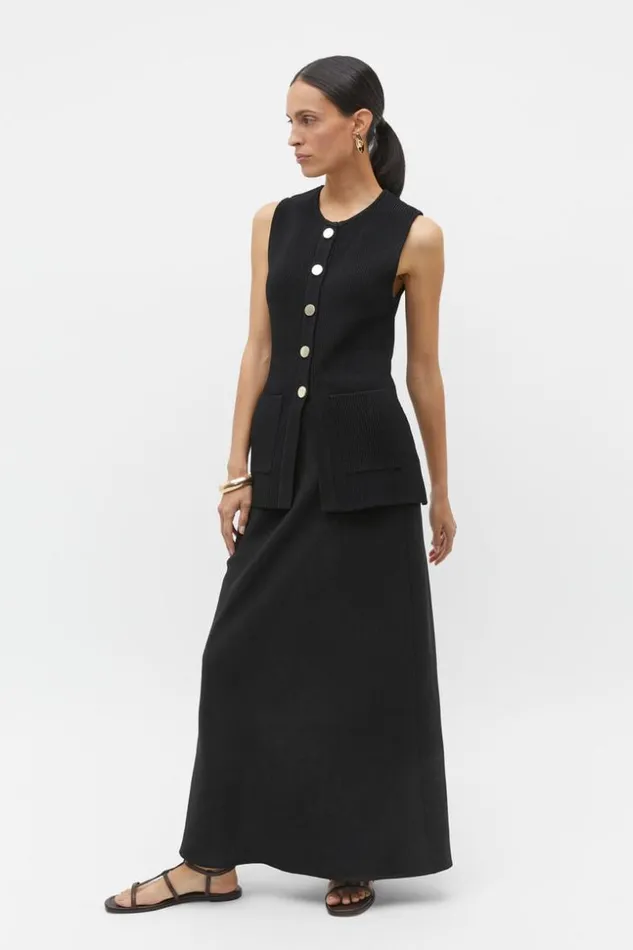 Woman Crepe Rib Button Down Vest Black Seed Heritage TShirts and Tops