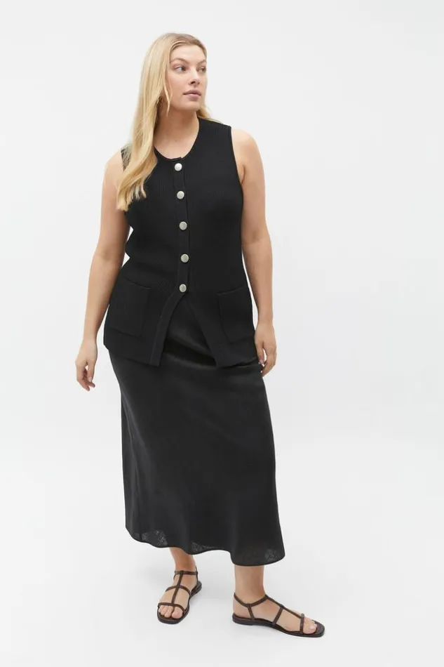 Woman Crepe Rib Button Down Vest Black Seed Heritage TShirts and Tops