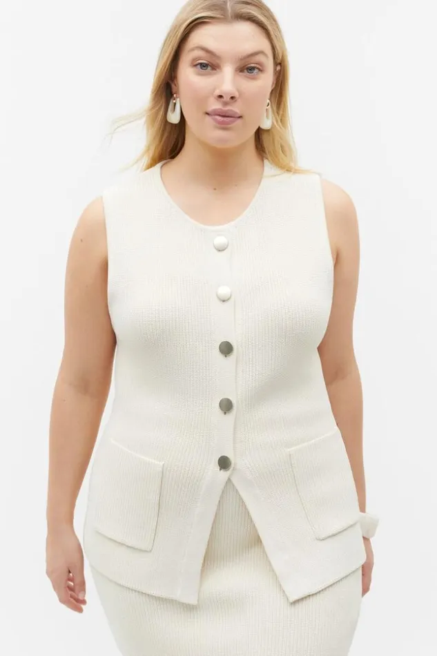 Woman Crepe Rib Button Down Vest Frappe Seed Heritage TShirts and Tops