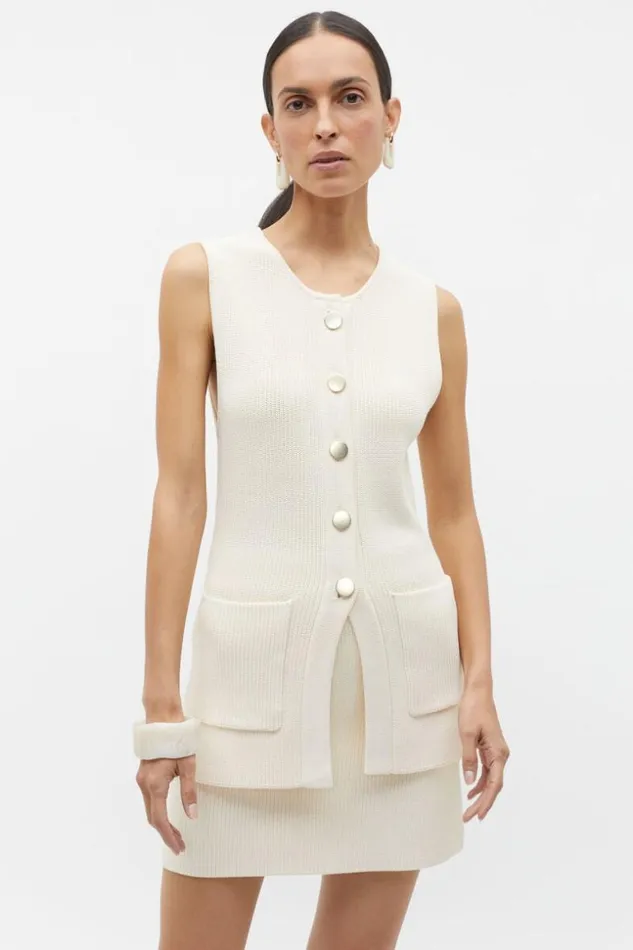 Woman Crepe Rib Button Down Vest Frappe Seed Heritage TShirts and Tops