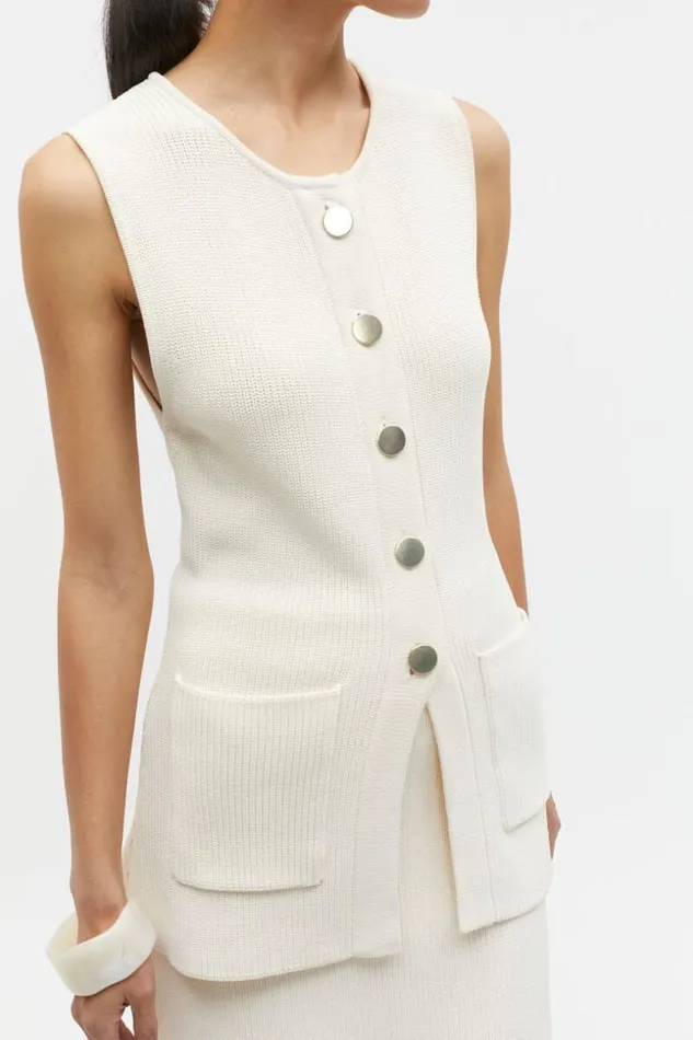 Woman Crepe Rib Button Down Vest Frappe Seed Heritage TShirts and Tops