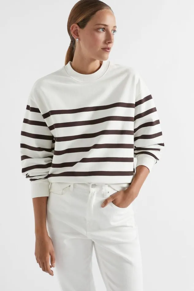 Woman Crew Neck Breton Stripe Sweat Dark Espresso Stripe Seed Heritage TShirts and Tops