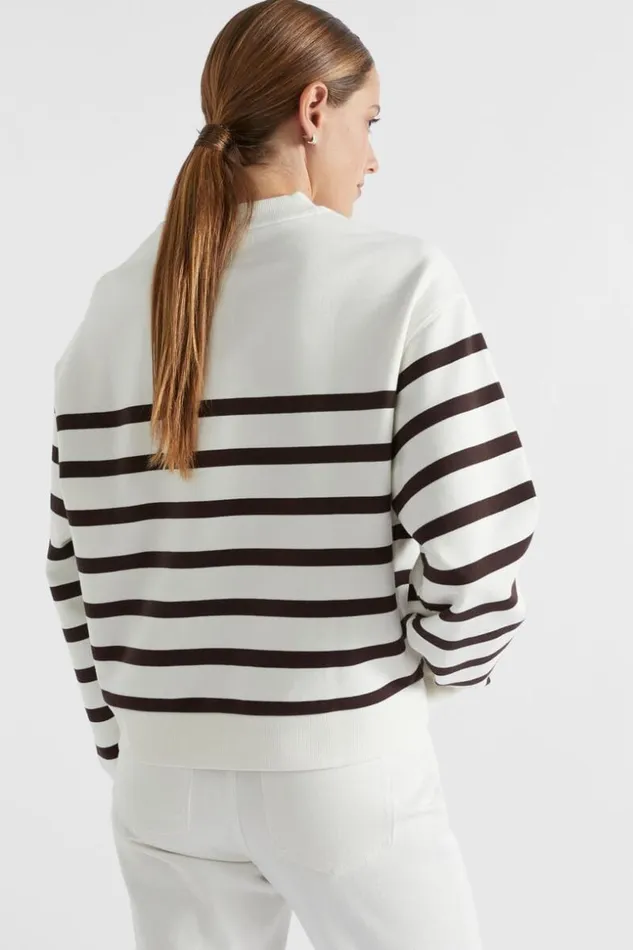 Woman Crew Neck Breton Stripe Sweat Dark Espresso Stripe Seed Heritage TShirts and Tops