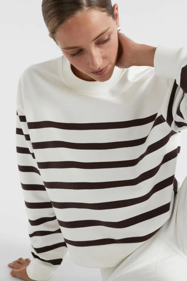 Woman Crew Neck Breton Stripe Sweat Dark Espresso Stripe Seed Heritage TShirts and Tops