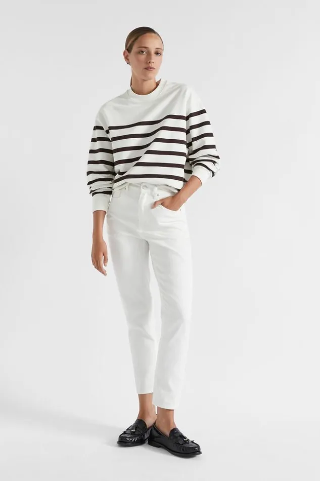 Woman Crew Neck Breton Stripe Sweat Dark Espresso Stripe Seed Heritage TShirts and Tops