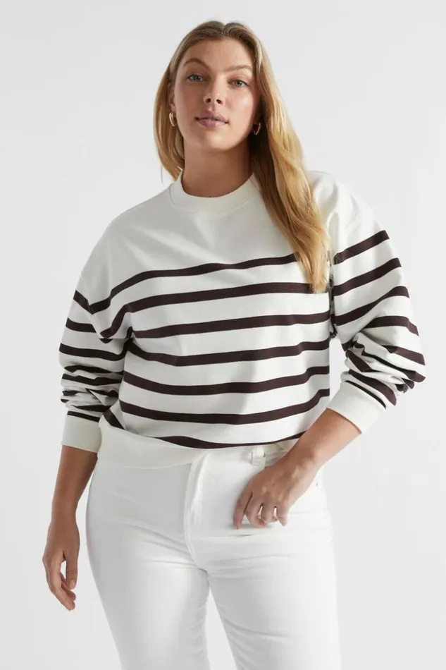 Woman Crew Neck Breton Stripe Sweat Dark Espresso Stripe Seed Heritage TShirts and Tops