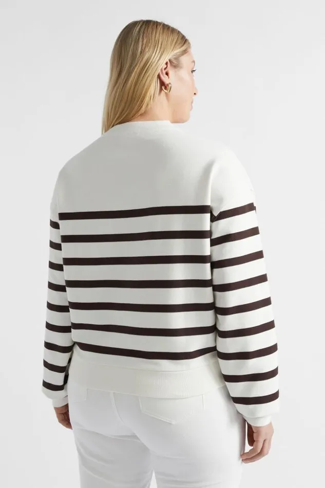 Woman Crew Neck Breton Stripe Sweat Dark Espresso Stripe Seed Heritage TShirts and Tops
