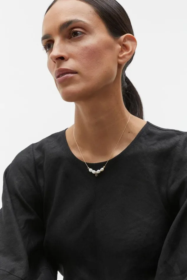 Woman Fine Pearl Initial Necklace A Seed Heritage Jewellery