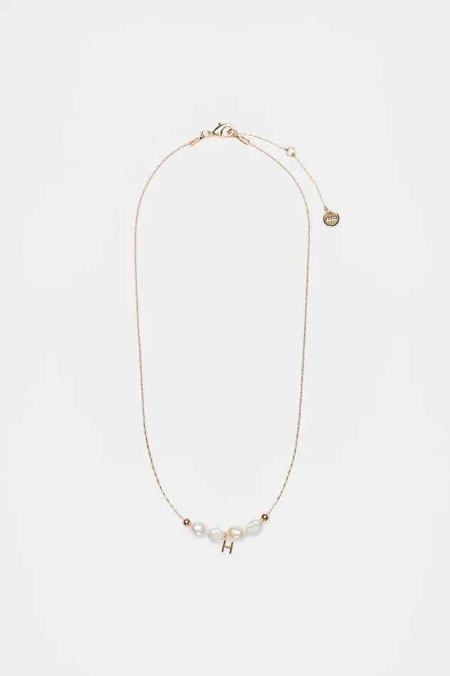 Woman Fine Pearl Initial Necklace H Seed Heritage Jewellery