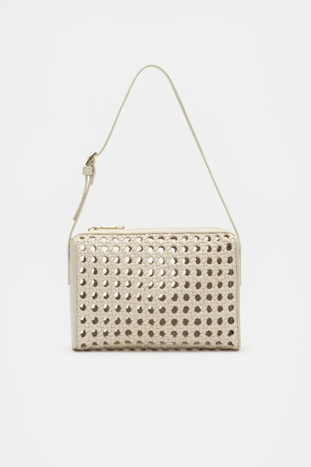 Woman Leather Woven Shoulder Bag Cream Seed Heritage Bags and Clutches