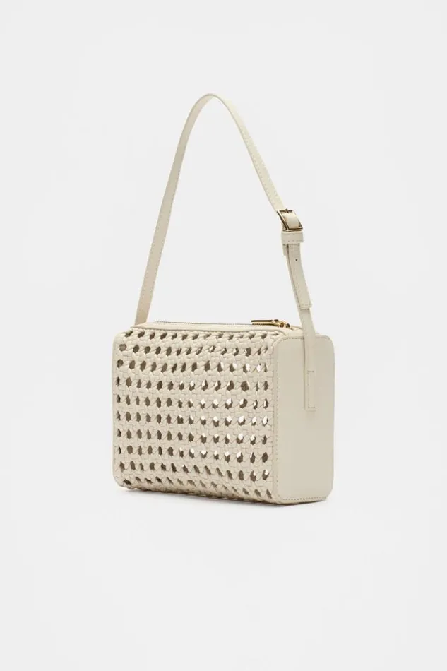 Woman Leather Woven Shoulder Bag Cream Seed Heritage Bags and Clutches