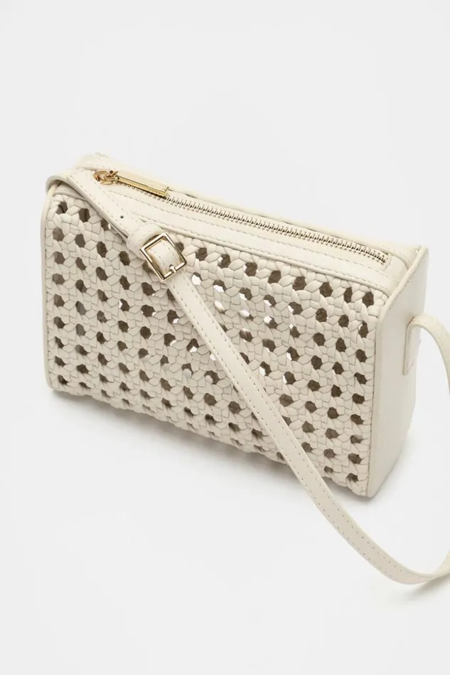 Woman Leather Woven Shoulder Bag Cream Seed Heritage Bags and Clutches