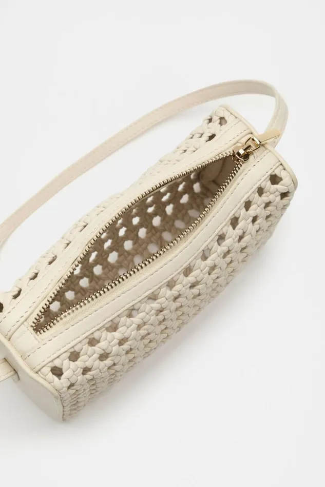 Woman Leather Woven Shoulder Bag Cream Seed Heritage Bags and Clutches